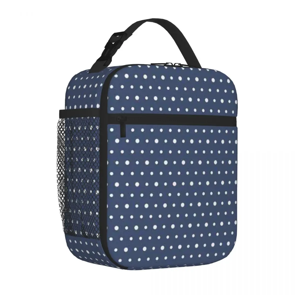 Bestselling Blue And White Polka Dot Pattern Marble Print Cooler Lunch Bag School Field Trip Lunch Tote