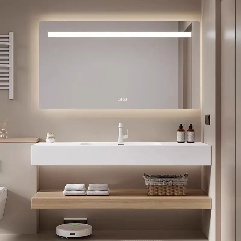Seamless Slate Integrated Washbasin with Cabinet for Hotel Bathroom Modern Stone Sink Vanity Unit