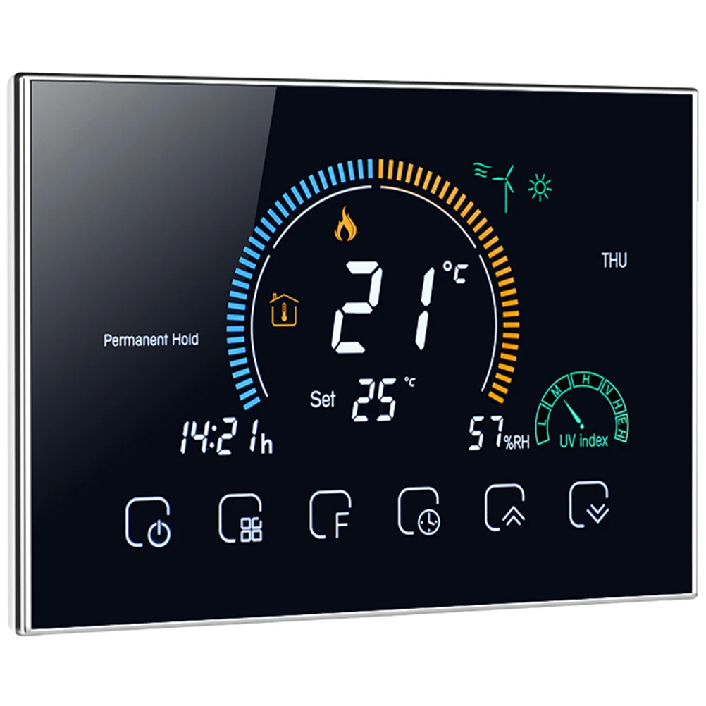 

Smart Thermostat 48 Inch LCD Touch Screen 15mm Silver Frame 86mm Cassette 60mm Box WiFi Home Intelligent Temperature Controller