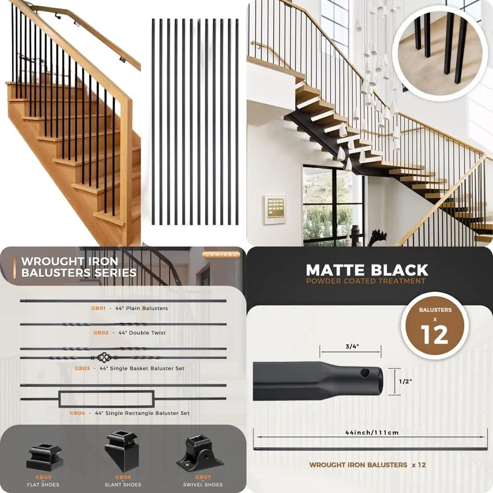 

1000 Wrought Iron Deck Balusters, 44 Height, Plain Bar Style