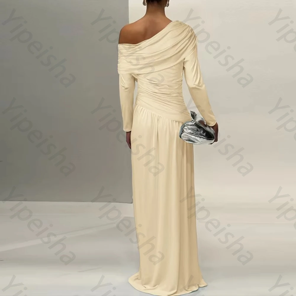 Customized Sexy Slant Collar Pleated Long Sleeves Evening Dresses Elegant Celebrity Dress Exquisite High Quality Prom Party Gown