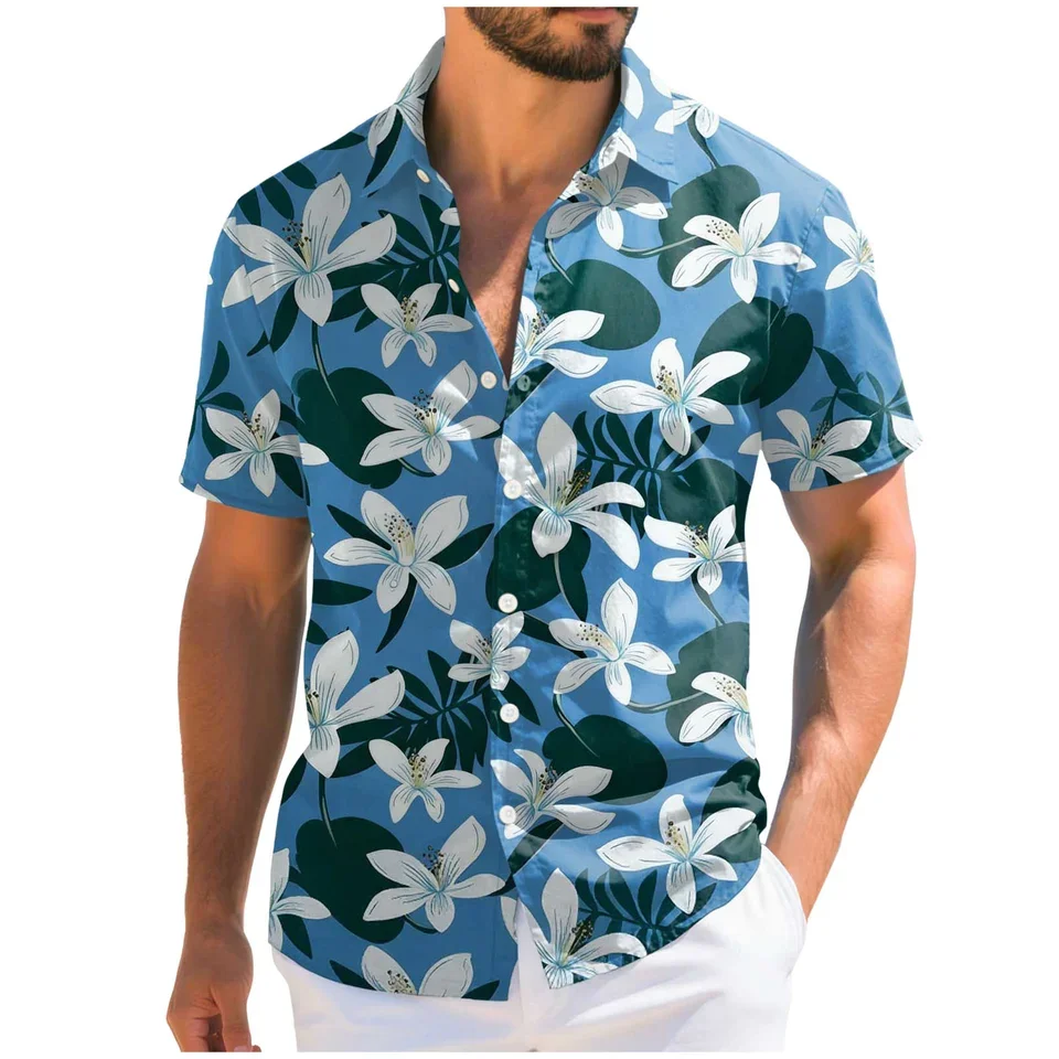 Summer Men's Hawaiian Shirt Tropic Plants 3d Print Tops Short Sleeve Vacation Beach Shirts For Men Casual Holiday Party Blouse