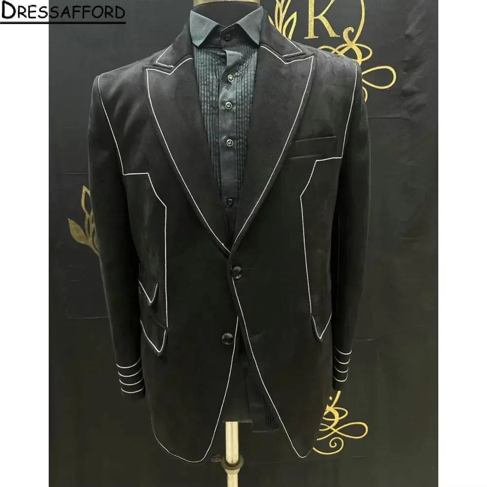 Black Simple Elegant Men Suits Groom Wedding Tuxedos 2 Pieces Sets Dinner Prom Blazers Terno Masculino Completo