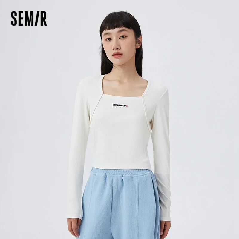 

Semir T Shirt Women Knitting Bottom T Shirt Square Neck Soft Comfort Interior Matching Home Comfortable Sweet Top