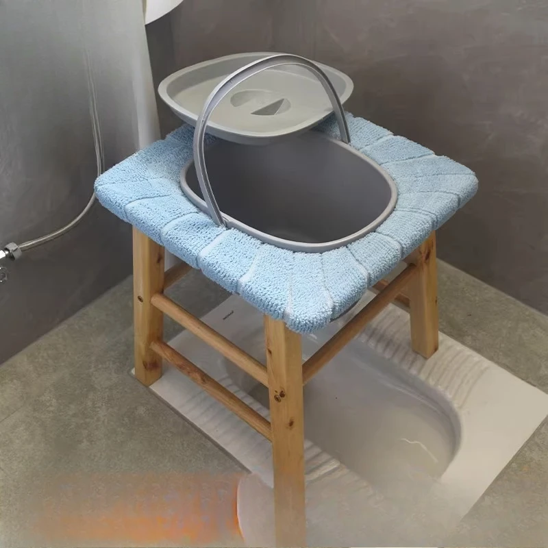 Solid Wood Raised Toilet Seat Squat to Sit Converter Chair with Armrests for Elderly Disabled Adjustable Bathroom Safety