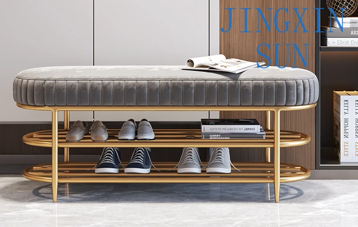 Light luxury home changing shoe stool, soft bag cushion shoe cabinet, shoe rack can sit integrated velvet wearing stool