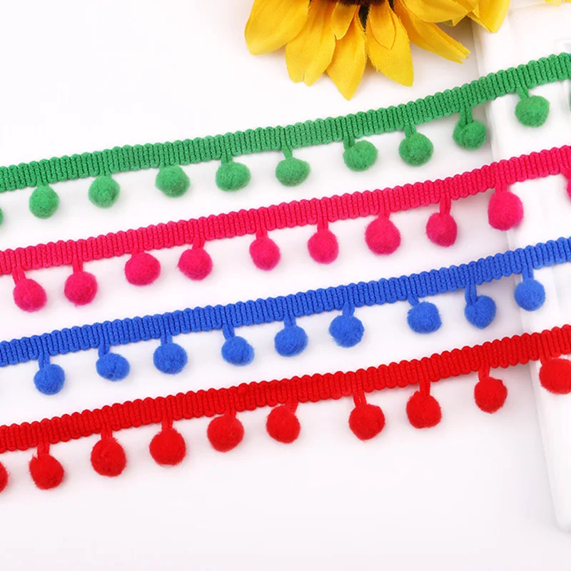 10/30/50/100 Yards Color Nylon Hairball Knitted Pom Pom Lace Trim Fringe Ribbon Sewing Items Crafts DIY Tassel Lace Accessories