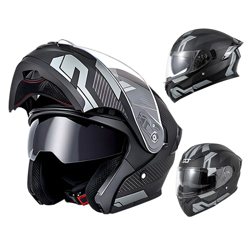 

China 3C CertificationMotorcycle helmets Double Visors Modular Flip Up helmet Full face casque moto racing Motocross helmet