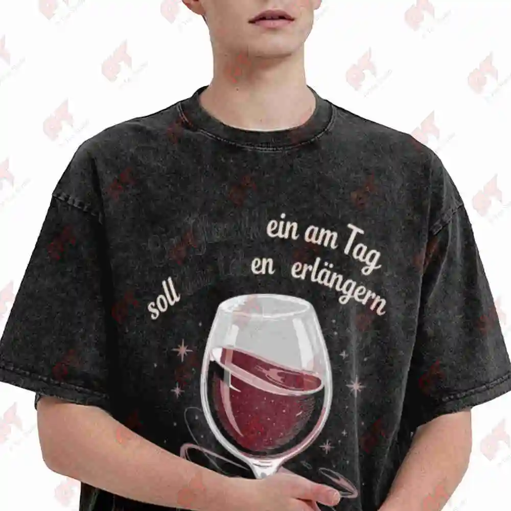 Red Wine Funny Drinker Vintage Washed Tee Pure Cotton T-Shirt