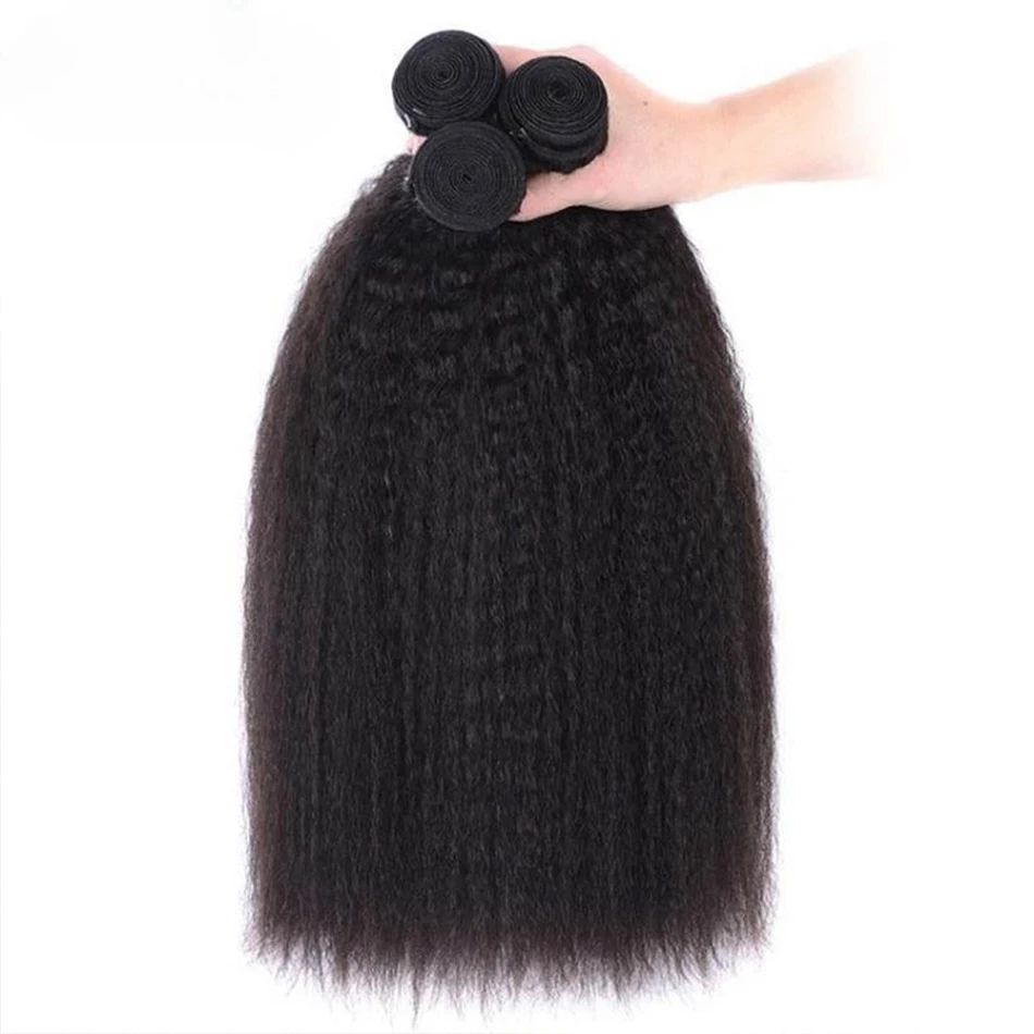 Kinky Straight Human Hair Bundles Extensions 100% Unprocessed Natural colour Closure Hair 13x4 Front Lace Only Hair Block