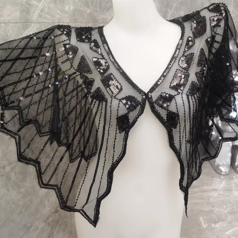 여성용 멀티 컬러 레트로 스팽글 페르시 숄 연회 이브닝 드레스 스몰 조끼 숄 레트로 스팽글 메쉬 스팽글 v 넥