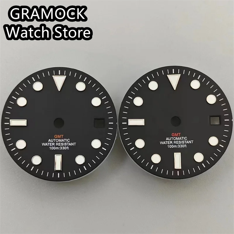 GRAMOCK 29mm black watch dial White Red Orange Green Blue GMT Mark Dial luminous dial fit NH34 MingZhu3804 movement