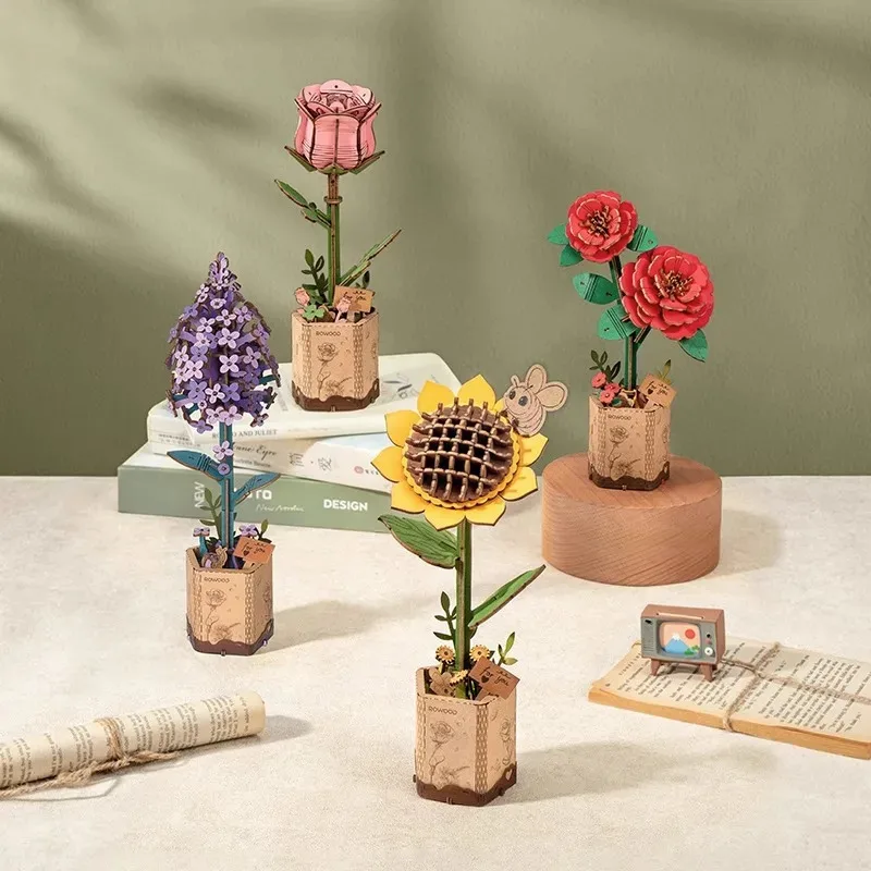 

TEMIKIDS Wood Art Three-Dimensional Puzzle Block Flower Assembly Bouquet Desktop Decoration Children's Puzzle Assembly Toy G229