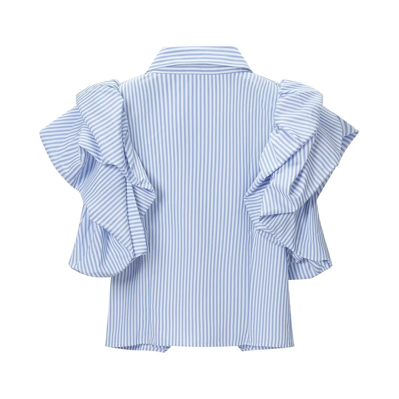 Spring 2026 Women's Fashion Casual Striped Shirt Slim Fit French Bubble Sleeve Collar Versatile TPS Summer