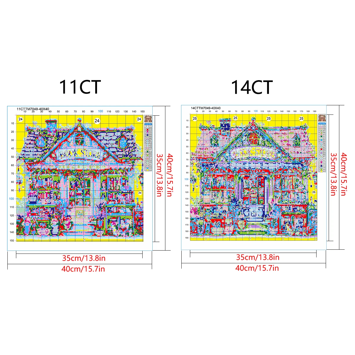 1 Set mit 40x40cm-15,7x15,7-Zoll und 50x50cm-19,7x19,7-Zoll, 11CT/14CT bedrucktem Stoff, Kreuzstich-DIY-Set, große Größe, Geschenkset – Detail 5