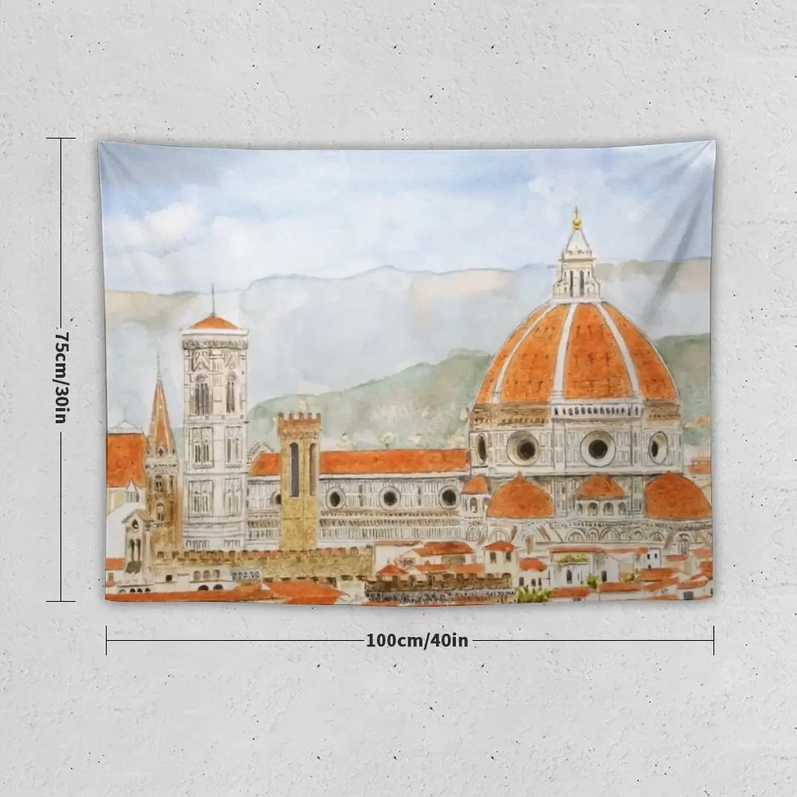 Italy Florence Cathedral Duomo watercolor painting with background Tapestry Bedrooms Decor Tapestry