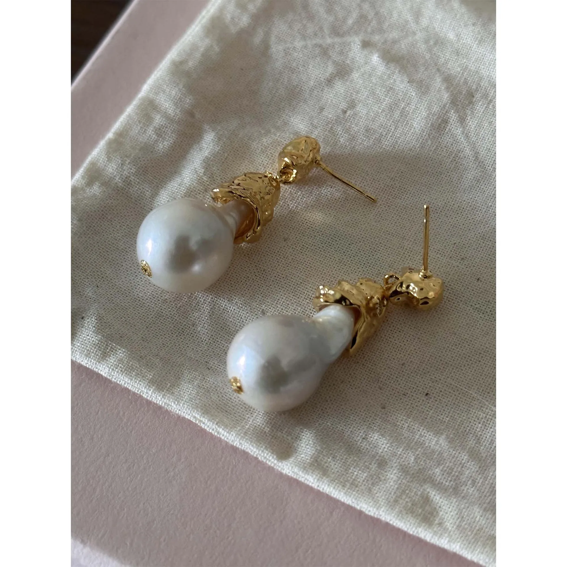 Brass Retro Natural Pearl Drop Earrings Women Jewelry Punk Party T Show Gown Runway Korean Japan INS