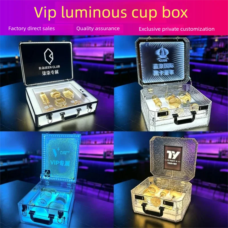 Customizable Logo Glow-in-the-Dark Acrylic Nightclub Lounge Wine Glass Storage Carry Case VIP Bar Accessory
