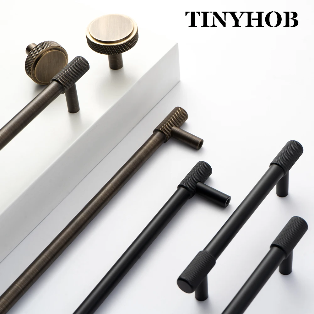 Satin Brass Knurled/Textured Cabinet Handle Kitchen Cupboard Door Pulls Furniture T Bar Pull Hardware Drawer Knob