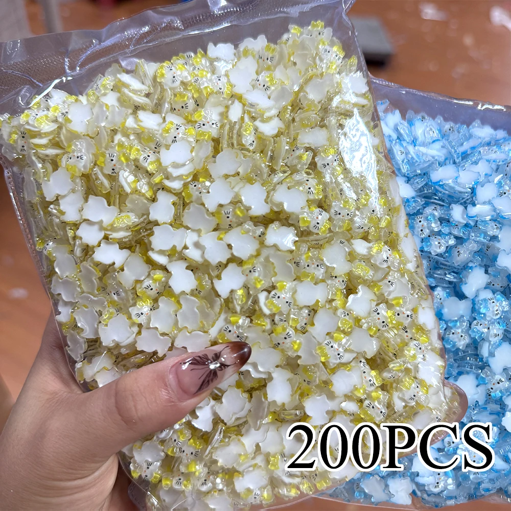 200pcs #Wholesale Cartoon Sanrio Mini Nail Accessories Resin Yellow/Blue/Leopard Print Hello Kitty Bows DIY Nail Charm Parts Dec