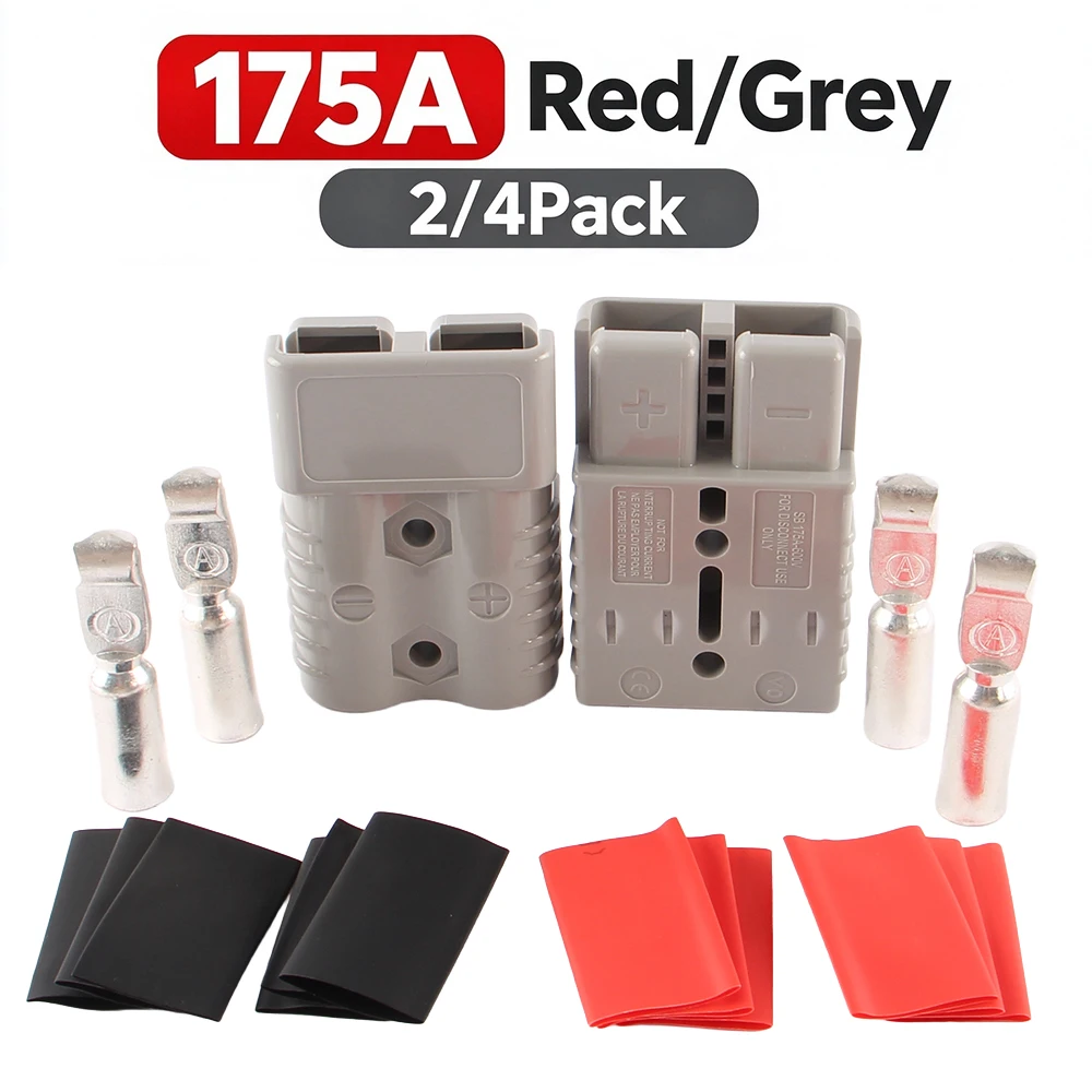 2/4 Pcs 175A High Current Power Double Pole Quick Connect/Disconnect Battery Connector Plug Kit for Battery Charging Grey/Red