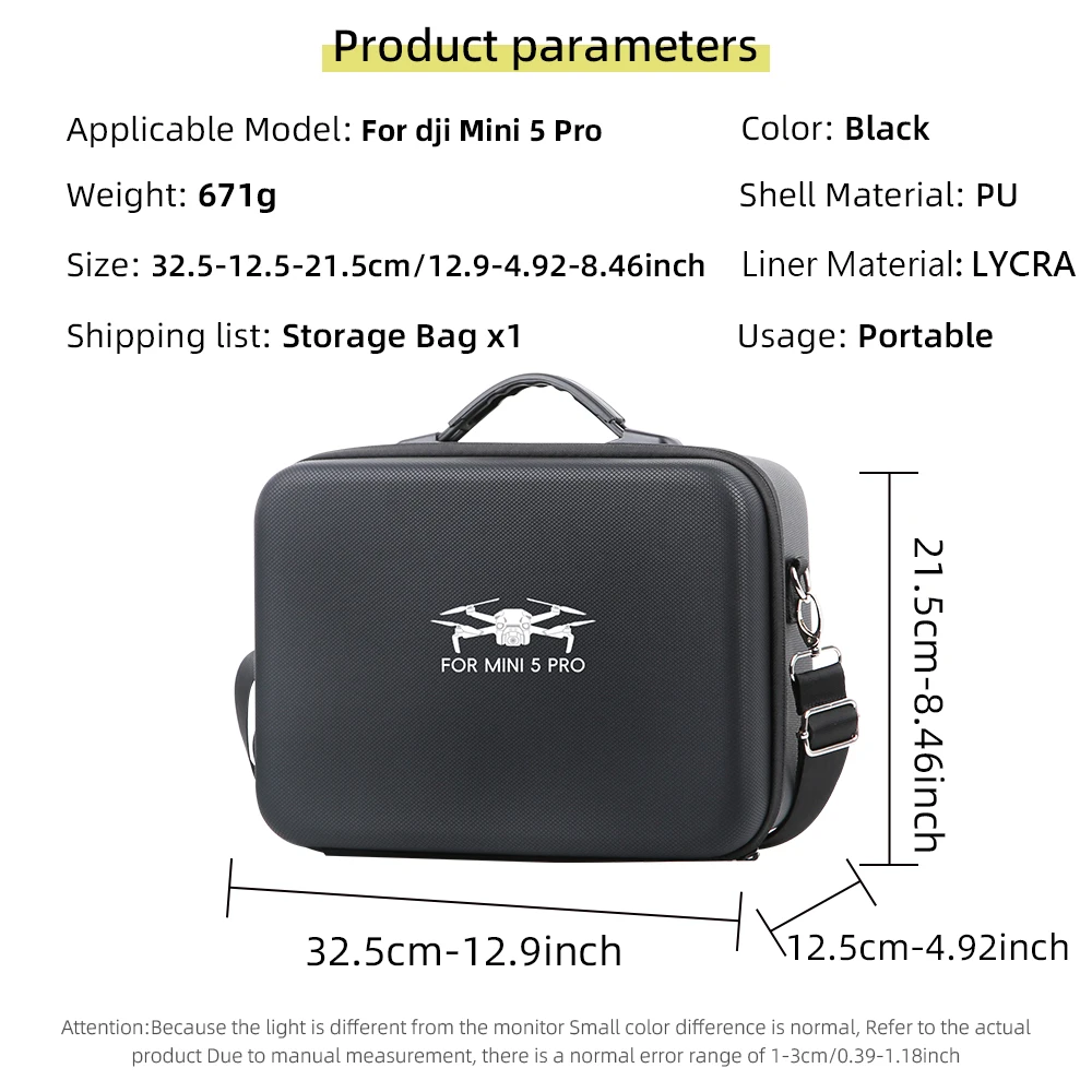 حقيبة حمل للسفر لطائرة DJI Mini 5 Pro Drone، حقيبة كتف صلبة ذات سعة كبيرة، صندوق حماية RC-N3/RC 2 وحدة تحكم وملحقاتها