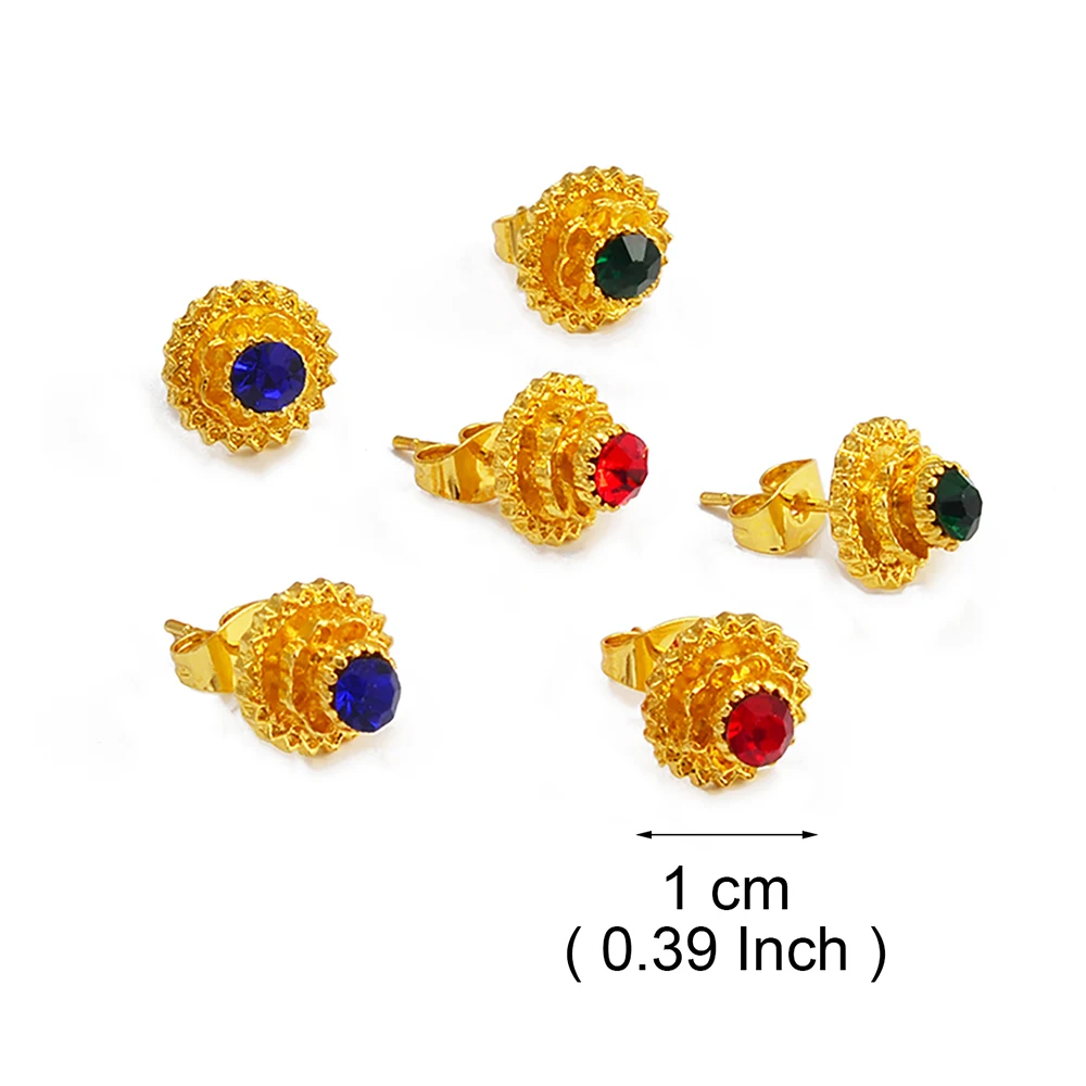 Anniyo Ethiopian Small Round & Cross Stud Earrings Women Girls Eritrean Jewelry African Little Ear Studs With Rhinestone #161016