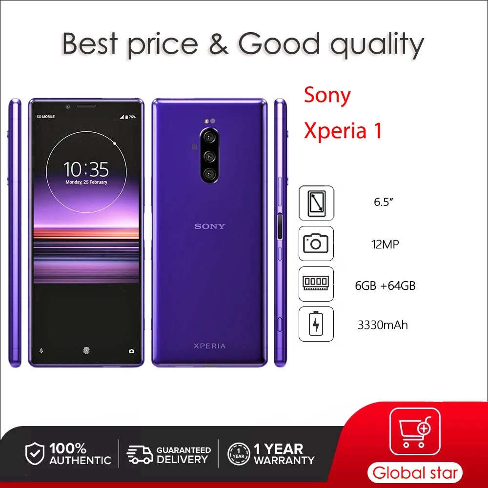 

Sony Xperia 1 4G Original Unlocked J8110 J9110 S0-802 Octa-core 6.5" 128GB 6GB Snapdragon Cellphone 12MP Fingerprint Smartphone