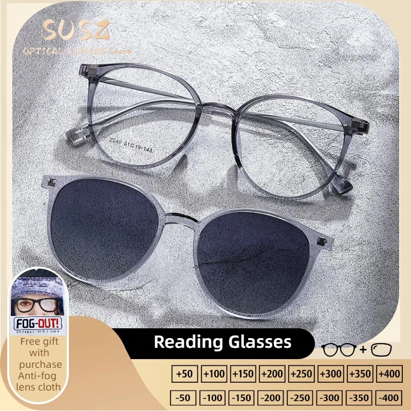 SUSZ Fashion  Round Magnet Clip On Polarized Sunglasses Women Optical Anti Blue Ray Myopia Progressive Prescription Eyeglasses