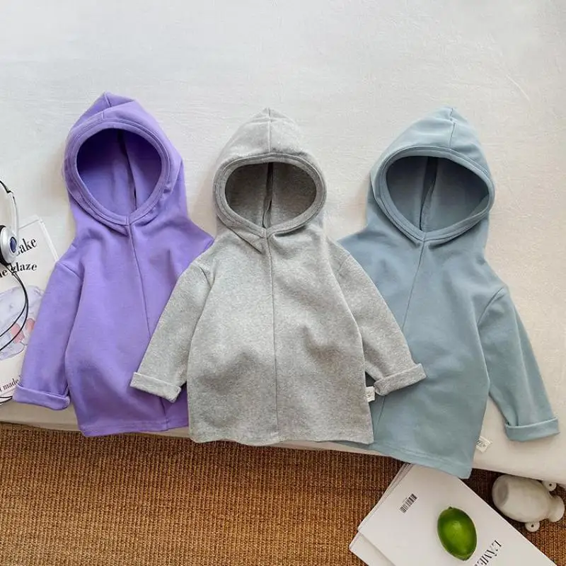 2024 Autumn New Baby Long Sleeve Casual Sweatshirt Coat Solid Boys Hooded Sweatshirt Infant Girl Cotton Tops Toddler Clothes