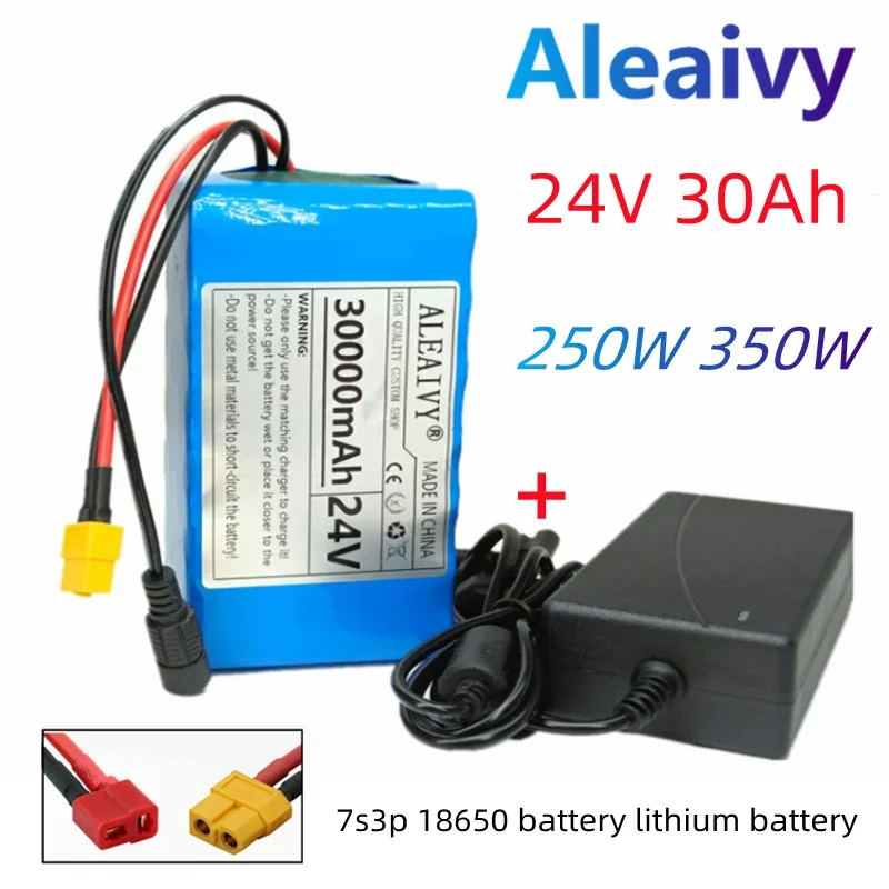 24V Battery Pack 30Ah 7S3P 18650 Lithium Ion Battery 30000mAh Electric Bicycle Moped Electric with BMS+ 2A Charger