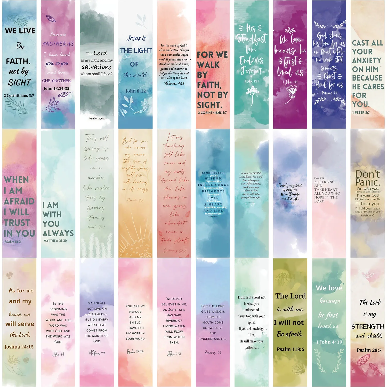

30Pcs Watercolor Bible Reading Bookmarks Series Paper Bookmark Motivational Phrases Book Holder Message Card Gift Stationery﻿﻿