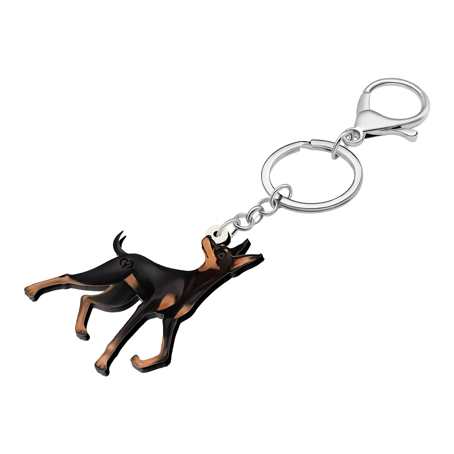 BONSNY Acrylic Novelty Black Dobermann Dog Backpack Car Keychains For Women Kid Charm Pets Puppy Key Ring Gifts