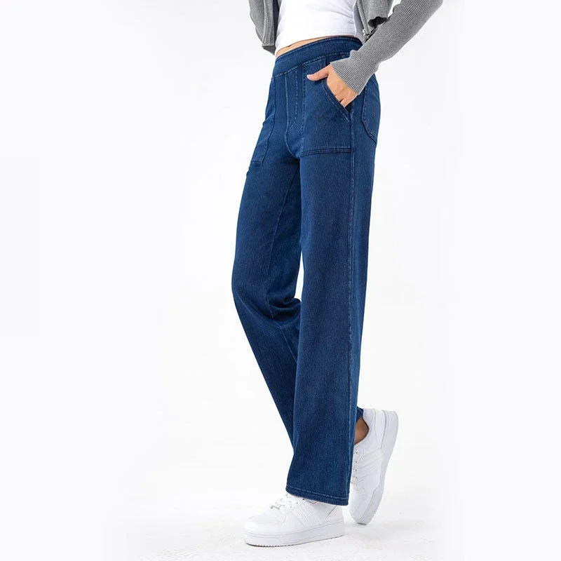 

New American Multi Pocket Work Jeans Women's Spring/Summer Retro Trend High Waist Slim Straight Leg Wide Leg Casual Pants