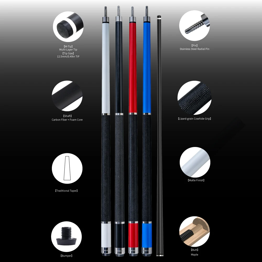 ZOKUE Carbon Fiber Pool Cue Elite Series Low Deflection Full Carbon Technology Cue Stick For Beginner Primary Pool Stick