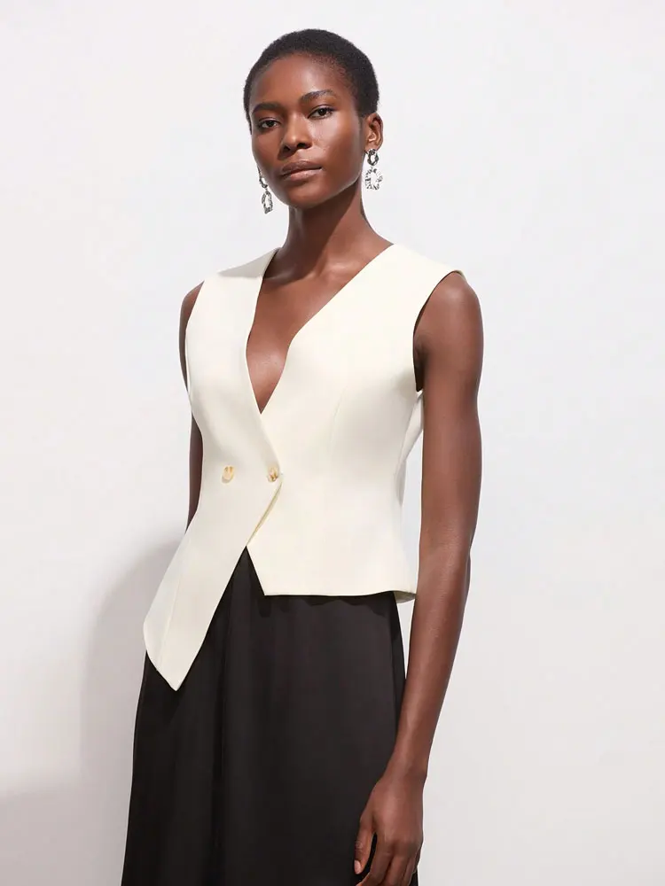 Damen Mode Asymmetrische Einfarbige Weste mit V-Ausschnitt, Ärmellose Schicke Weste für Frauen – Detail 8