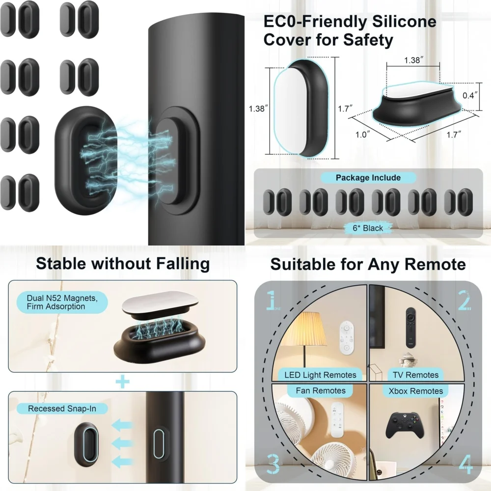 

Magnetic hookMagnetic Remote Control Holder Self Adhesive Wall Mount for TV AC Universal 6 Pack Black Strong Hold Easy Install