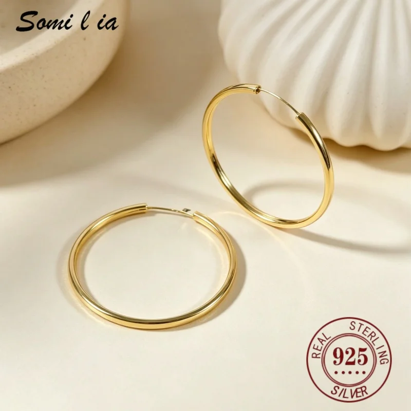 SOMILIA 18K Gold 3/4/5/6 cm Classic Simplicity Square Smooth Ring Earrings For Women Luxurious Jewelry Accessories Gifts