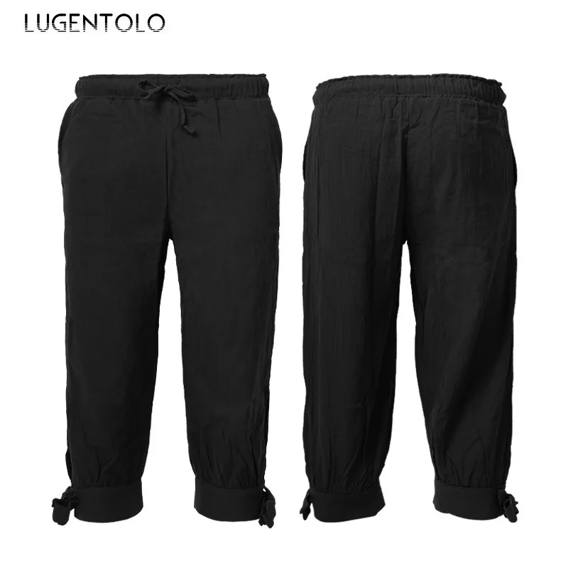 Men Renaissance Pirate Pants Medieval Lace-up Retro Casual Linen Breathable Over-the-knee Shorts Party Halloween Victorian
