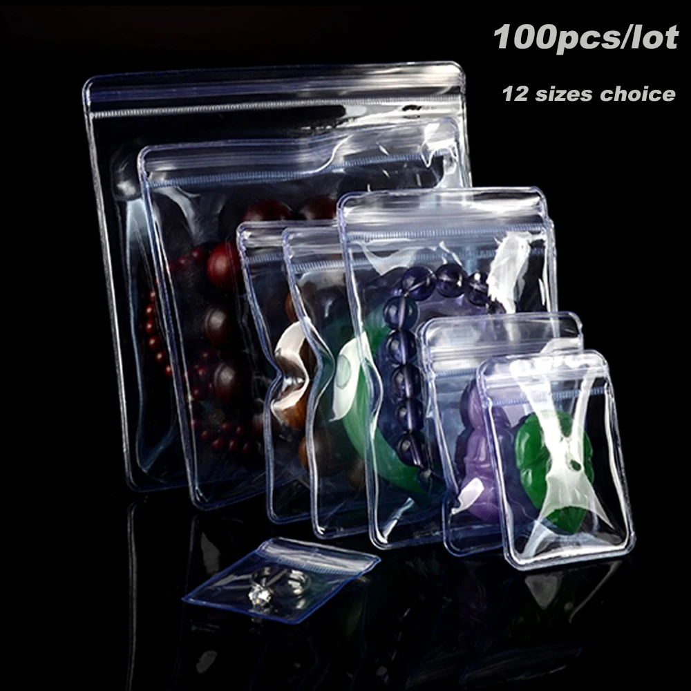 100Pcs/Lot PVC Anti-oxidation Clear Zip Lock Bag Jewelry Jade Gift Craft Storage Packaging Pouches Reusable Resealable Grip Seal