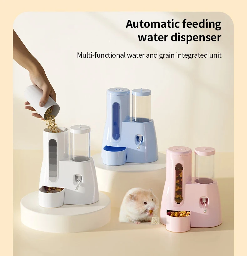 Automatischer Wasserspender für Hamster und Kleintiere mit Trinkflasche, Schüsseln und Futterbehälter für Meerschweinchen und Ratten – Detail 1