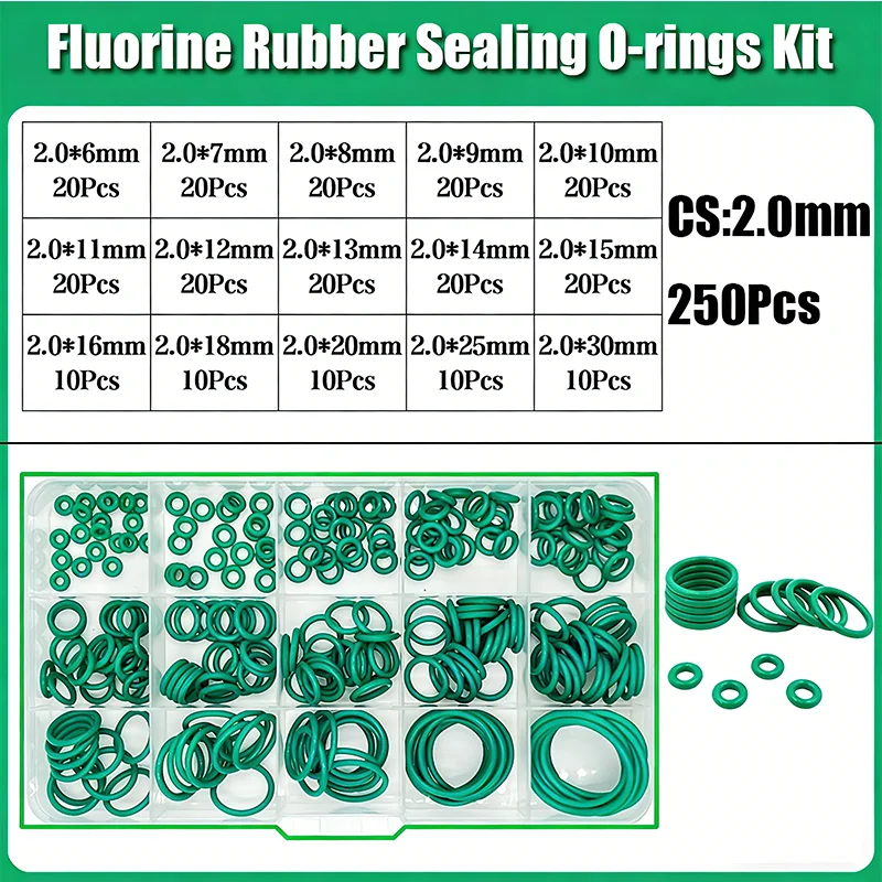 FKM Grüner O-Ring-Satz Fluorkohlenstoff-Dichtungsringe für Auto-Motoren, Hydraulik, Sanitär, Chemikalienbeständig, Öl- und Hitzebeständig, 75 Shore A – Detail 7