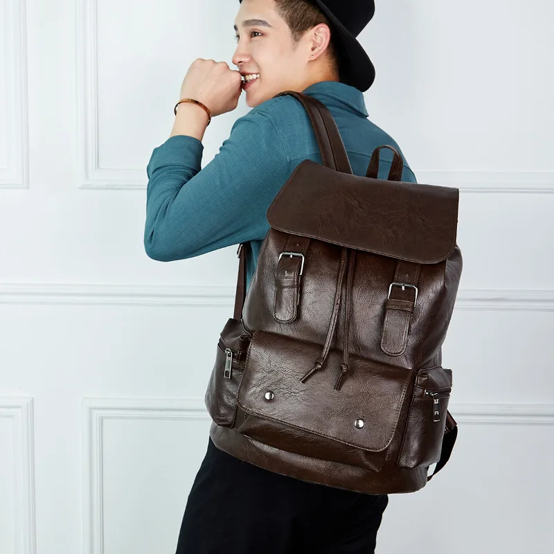 Multifunction PU Leather Men's Backpack Business Man Backpacks Casual Student School Bags For Boys Wearproof Laptop Bag