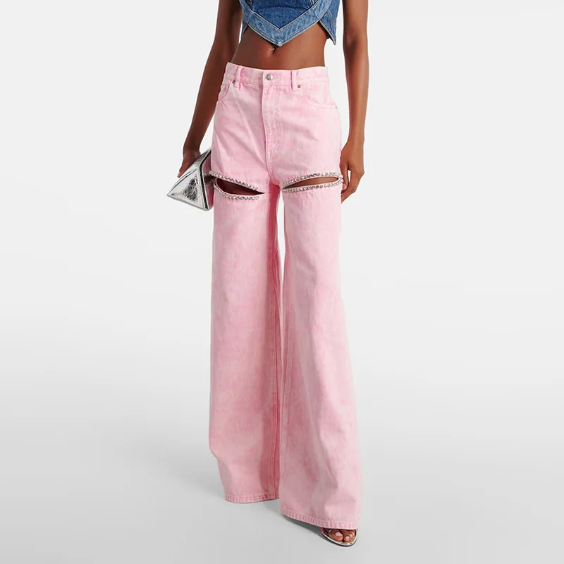 

Diamond-studded Wide-leg Trousers 2025 New Fashion High Waist Beaded Jeans