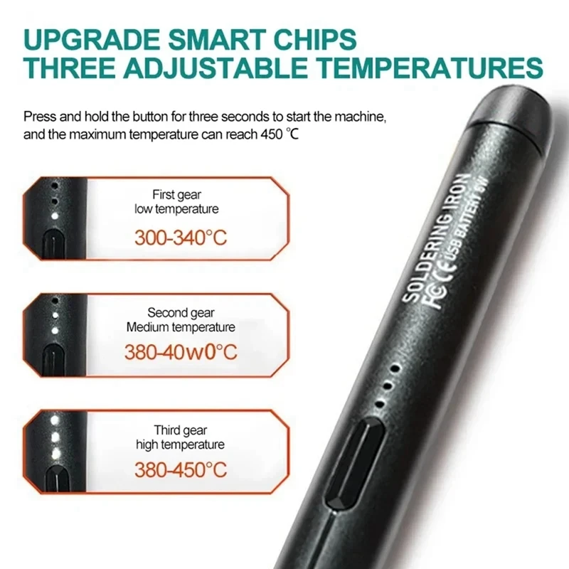 B62B 5V Micro-USB Soldering Iron Kit, Wireless Portable Electric Soldering Iron, Rechargeable Battery Solderinfor g Pen, Mini