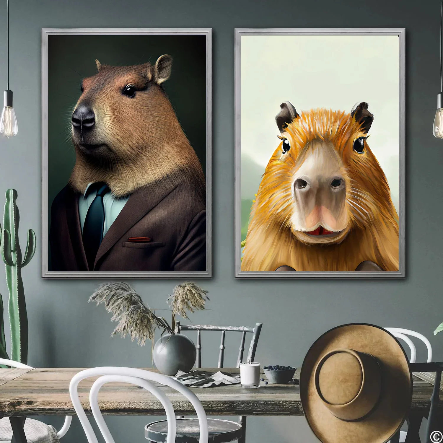 1PC--Funny Animals Portrait Cute Capybara in Toilet/in Middle Ages/Drnking Wine Poster Wall Art Pictures Home Decor Canvas Pa