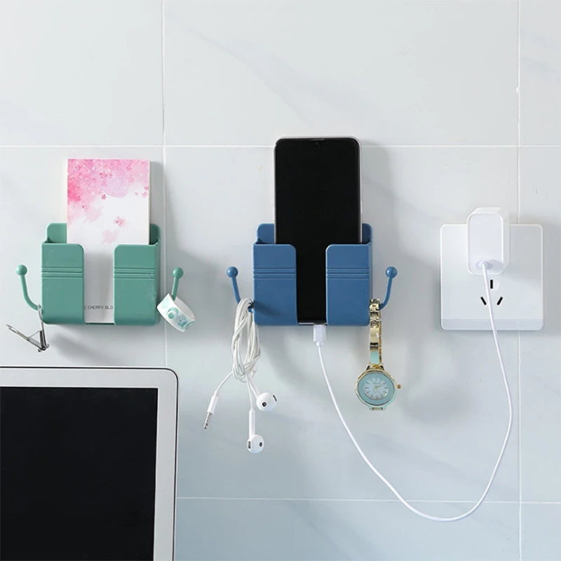 

1PCS Control Storage Mounted Phone Plug Wall Holder Charging Multifunction Hooks Wall Mounted Organizer Box Punch Free TV Remote