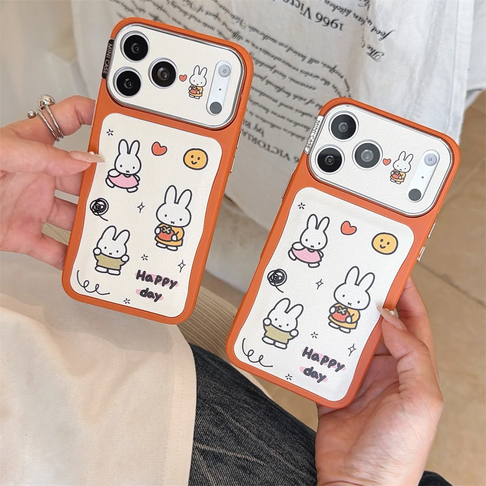 

Ins Leather Miffy Rabbit Kawaii Phone Case for iPhone 13 14 15 16 17 Pro 15 Pro Max Cover Fashion Funda Silicone Shockproof Case
