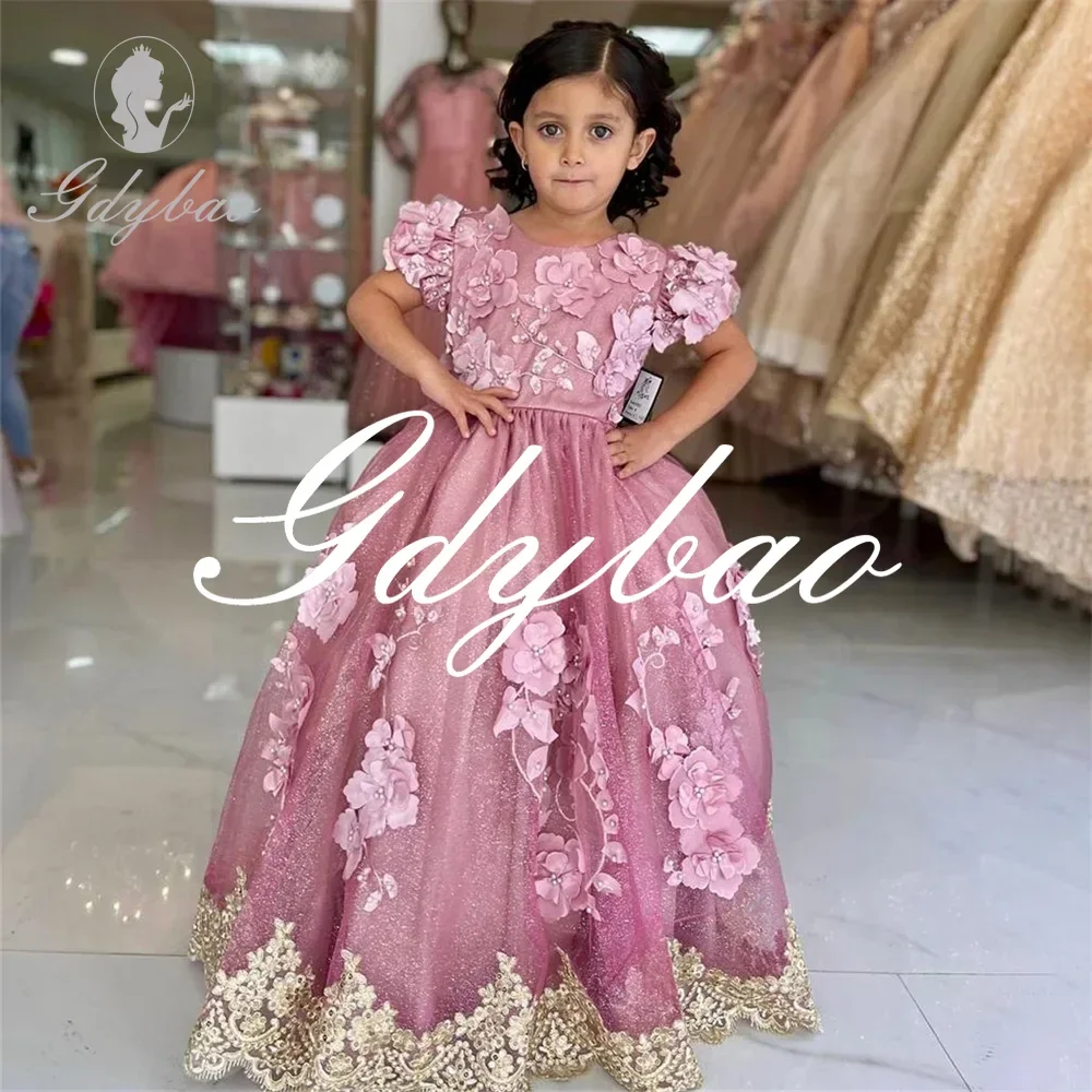 Flower Bow Luxury Princess Flower Girl Dress Applique A Line Floor Length Long Ball Formal First Communion Gown Customized 2024