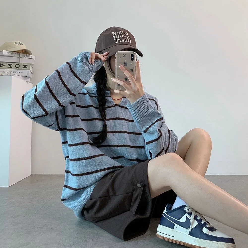 الرجعية Sle كلية Preppy كسول عادية تريكو بدوره إلى أسفل طوق مكافحة الشيخوخة المرأة ألياف البوليستر معطف بقلنسوة #5